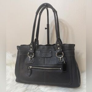 Coach Black Pebbled Leather Shoulder Bag with Silver Hardware#F14686